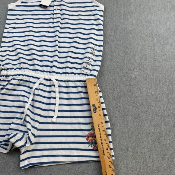 Polo Ralph Lauren Girls Large 12-14 White Blue‎ Striped 100% Cotton Mesh Romper
